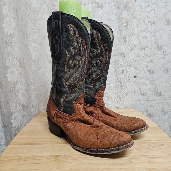 jb dillon cowboy boots Men’s Cognac Ostrich Black Leather Dylan Reserve Mens 9 D